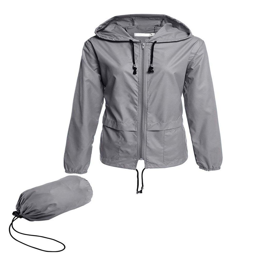 Avoogue Raincoat Women Lightweight Waterproof Rain Jackets Packable Outdoor Hooded Windbreaker Running Coat (Grey XXL)