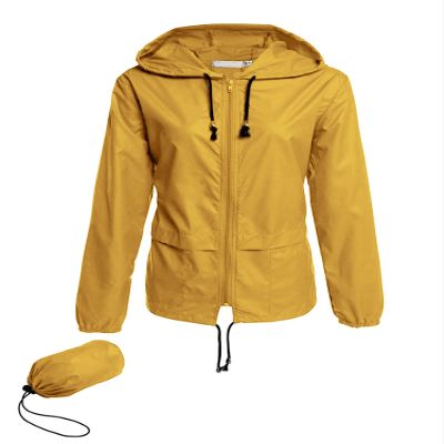 Avoogue Lightweight Raincoat Women's Waterproof Windbreaker Packable Outdoor Hooded Rain Jacket Yellow XL