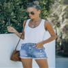 luvamia Jean Shorts Womens Mid Rise Stretchy Cut Off Frayed Denim Shorts Ripped Summer Casual Beach Vacation Clothes Medium Blue Size Medium Fits US 8-10 view 3