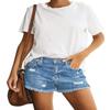 luvamia Jean Shorts Womens Mid Rise Stretchy Cut Off Frayed Denim Shorts Ripped Summer Casual Beach Vacation Clothes Medium Blue Size Medium Fits US 8-10 view 4