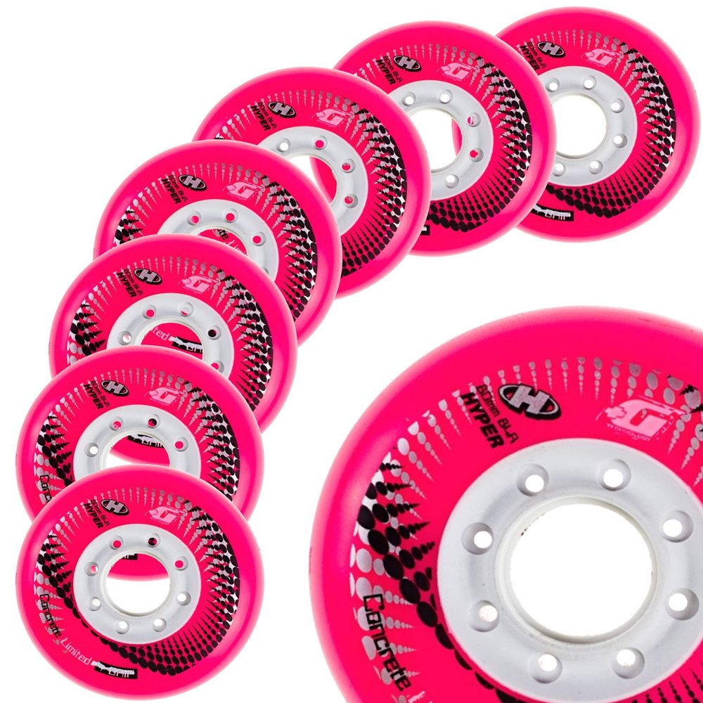 Hyper Concrete +G Inline Skate Wheels - 84A, 8-Pack - Freeride, Slalom, Urban & Fitness Skating (Pink, 80MM)