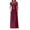 Clopon Women's Long Maxi Dresses, Short Sleeve Dress with Pockets for Ladies Solid Round Neck Party Dress (XL, Wine Red) view 1