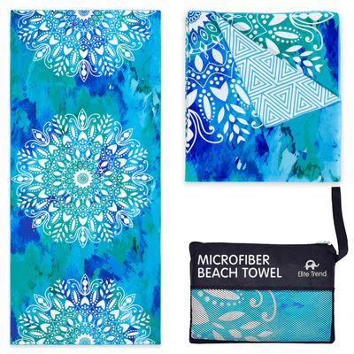 Elite Trend Microfiber Beach Towel for Adults with Bag - Extra Large 78x35 inch Lightweight Sand Free Quick Dry Towel for Travel, Swimming, Yoga, Camping (Mandala Blue)