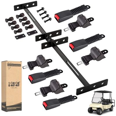 10L0L 2-Point Golf Cart Seat Belts, 42" Retractable Belts with Bracket Street-Legal Upgrades Fits Most (2+2) /(4+2) Passenger for Yamaha EZGO TXT Club Car DS Golf Carts Front/Rear Seat