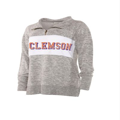Chicka-d Clemson Tigers Women's Cozy Fleece Quarter Zip Heather Grey, Large