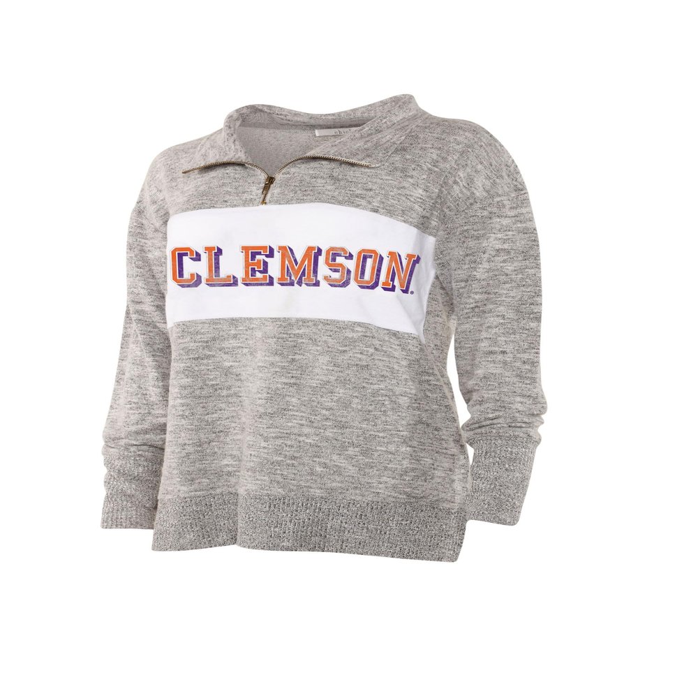 Chicka-d Clemson Tigers Women's Cozy Fleece Quarter Zip Heather Grey, Large