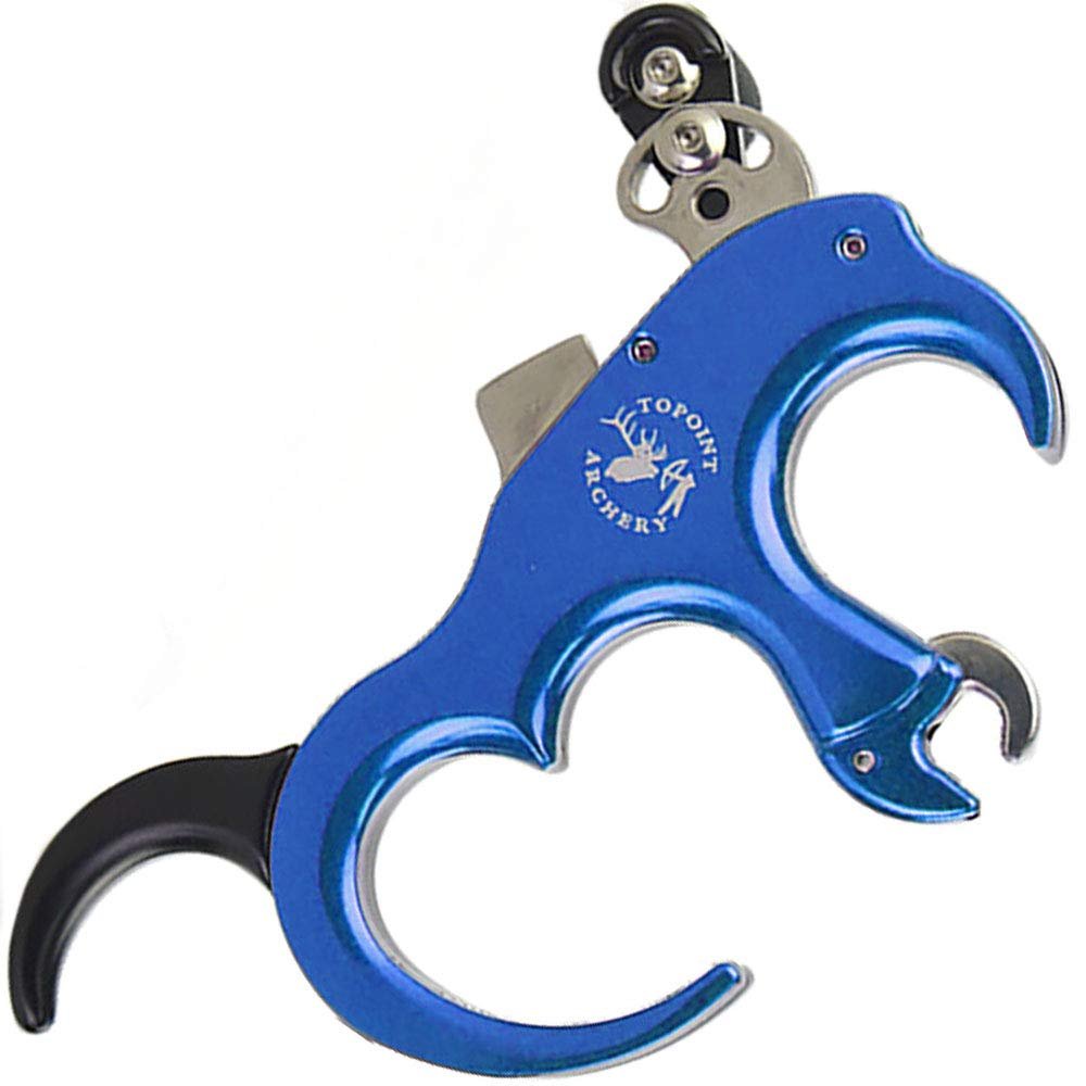 Archery Release Aid Fully Automatic Aluminum Alloy 3 or 4 Finger Release Aid Stainless Steel Release Aid Left or Right Hand for Compound Bow Hunting Shooting Target Trigger (Blue)