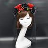 Gothic Rose Floral Headband Crown Veil Women Halloween Cosplay Day of The Dead Masquerade Mexican Flower Hairband Garland Headpiece Hair Wreath Black Witch Vampire Bridal Veil Costume Accessory view 4