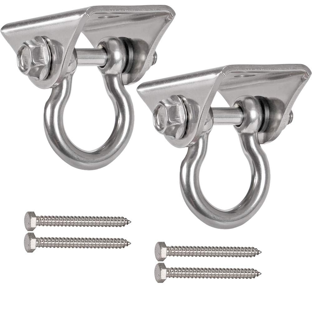 WAREMAID Set of 2 Heavy Duty 180 Swing Hangers, Stainless Steel Swing Hook for Ceiling Wooden Porch Swing Hanging kit Playground Gym Rope Boxing Bag Hammock Chair Yoga Swing Mount 1000 lb Capacity