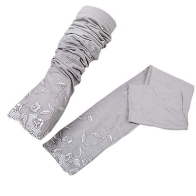 Summer Women UV Protection Driving Arm Sleeve Gloves Cotton Lace Sunblock Long Sleeve Fingerless Sun Gloves (Gray)