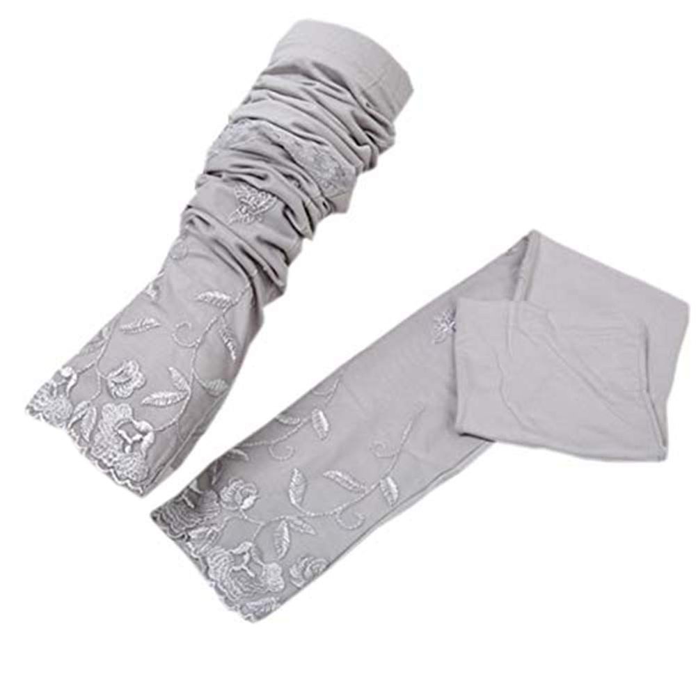 Summer Women UV Protection Driving Arm Sleeve Gloves Cotton Lace Sunblock Long Sleeve Fingerless Sun Gloves (Gray)
