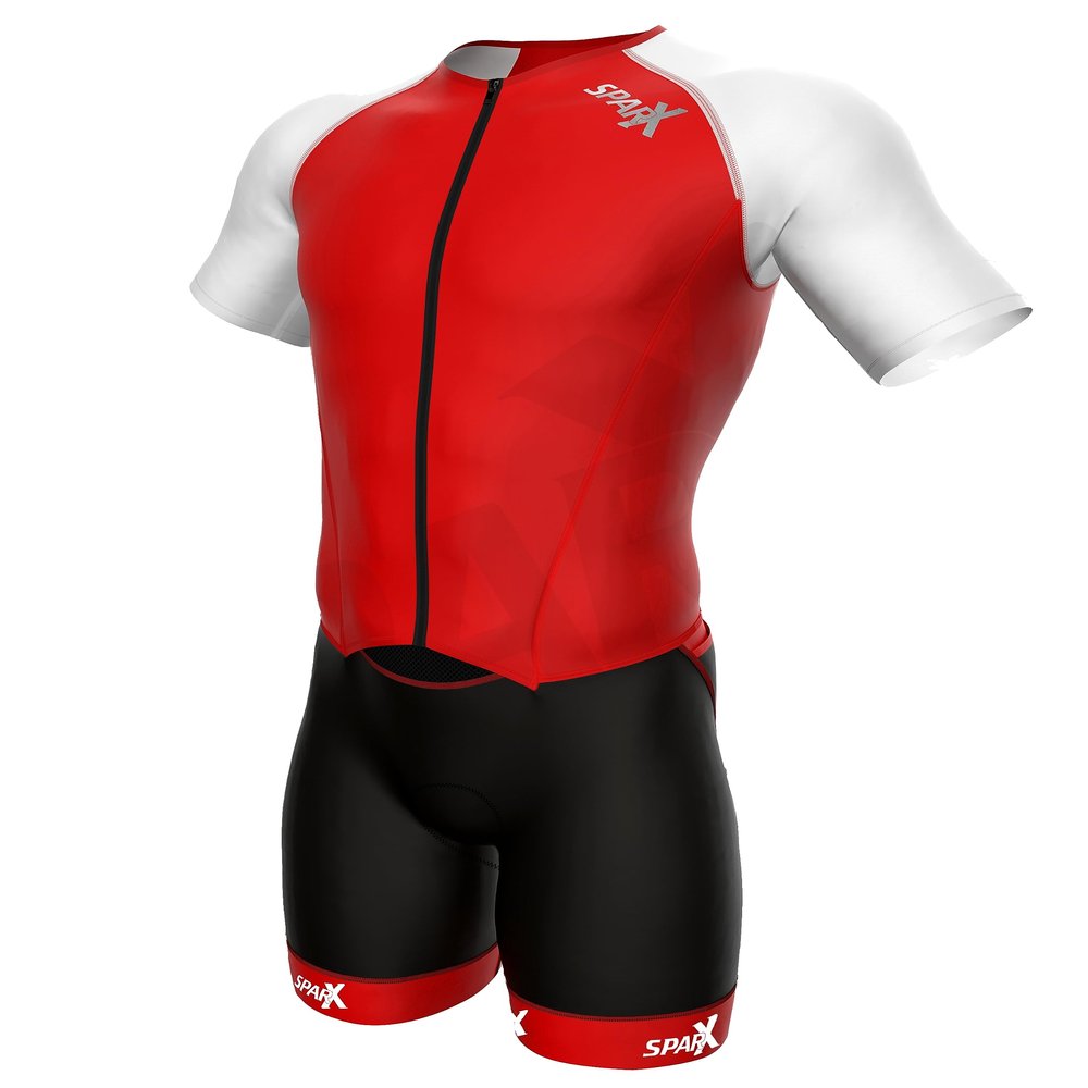 Sparx Mens Elite Aerosuit Triathlon Suit Mens Short Sleeve Tri Suit Skinsuit (Red, 3XL)