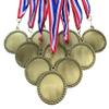 10 Pack of 2-1/2 inch Diameter Die-Cast Metal Antique Gold DIY Blank Insert Star Medals and Attached Red White and Blue Neck Ribbons. view 1