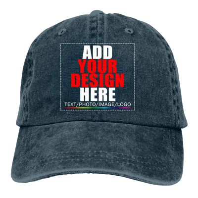 Custom Baseball Caps, Design Your Own Hat, Team Photo Text Logo Graphic Print Denim Navy