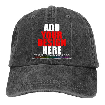 Custom Baseball Caps, Design Your Own Hat, Team Photo Text Logo Graphic Print Denim Black