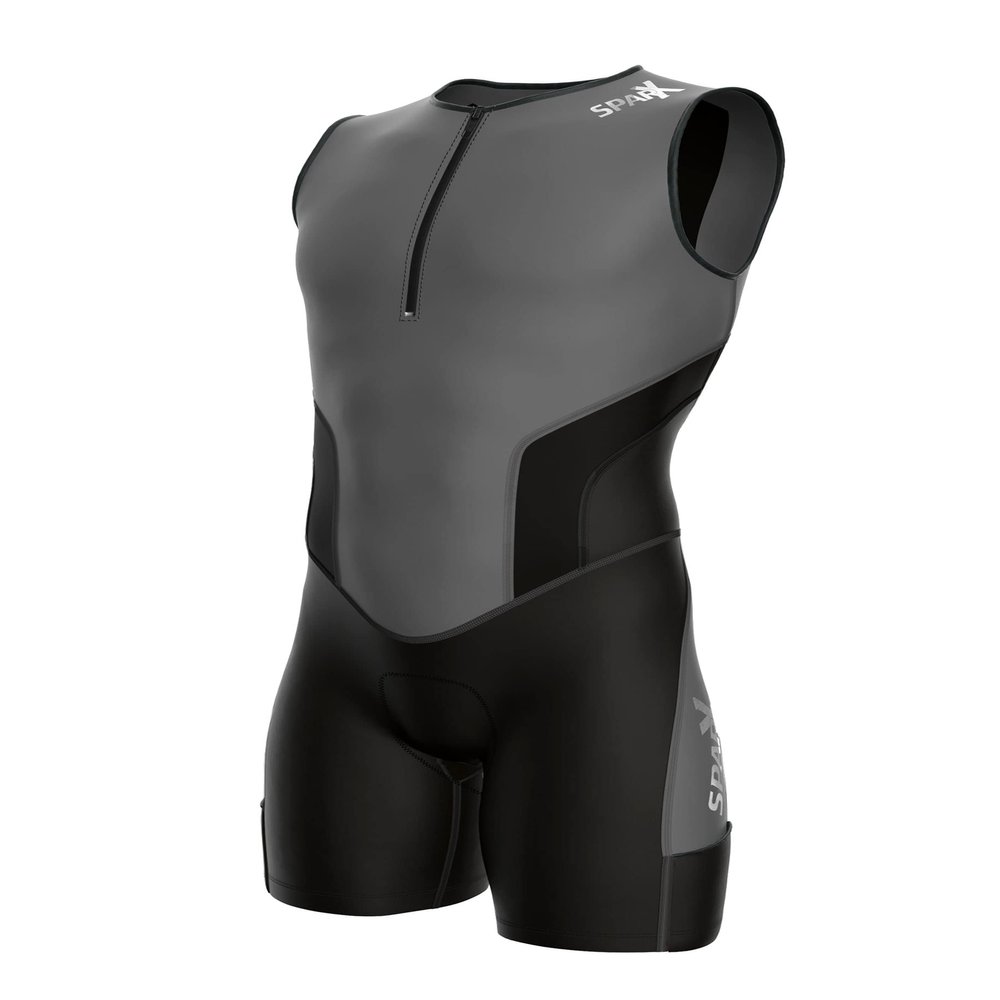 Sparx X Triathlon Suit Men Racing Tri Cycling Skin Suit Bike Swim Run (Gray_Elite, Medium)