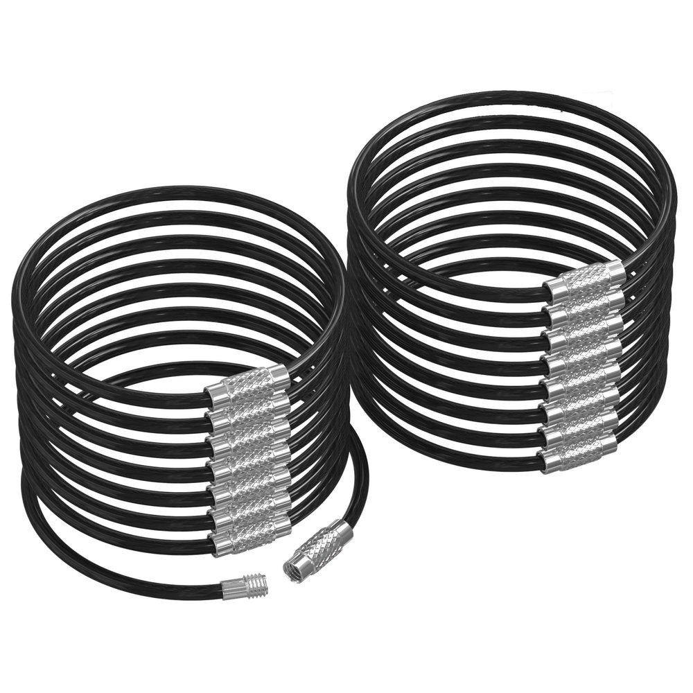 Silipac Wire Keychain Cable Rings  Twist-Lock 6.3" (16 cm), 2mm  Car Keyring, Luggage Tag & ID Tag Loop Stainless Steel