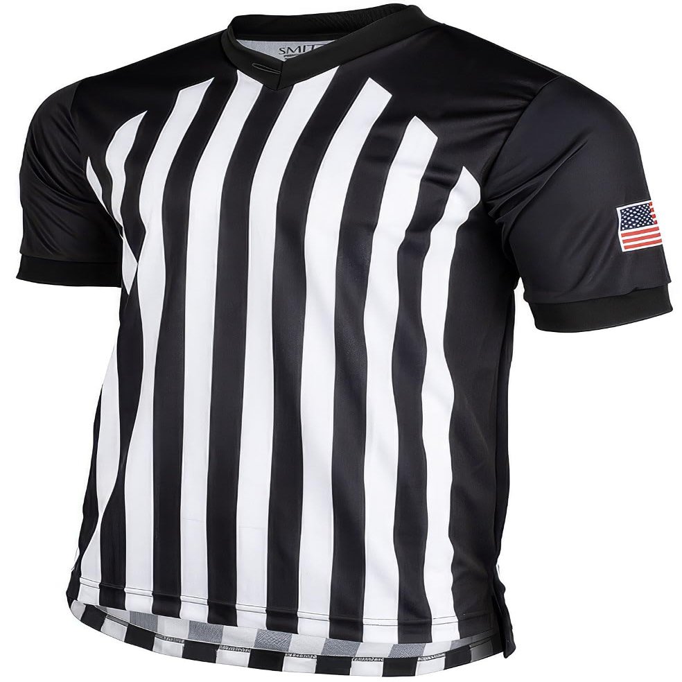 Smitty Men's Collegiate Basketball Body Flex Referee Shirt - Made in The USA (XX-Large) White/Black