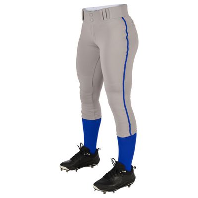 CHAMPRO Tournament Women's Traditional Low Rise Pant w/Braid, GREY,ROYAL PIPE, X-Large