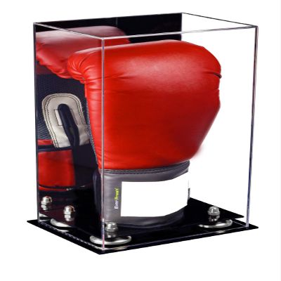 Better Display Cases Acrylic Vertical Boxing Glove Display Case with Mirror Case, Silver Risers and Black Base 8" x 6" x 14" (A092/V18)