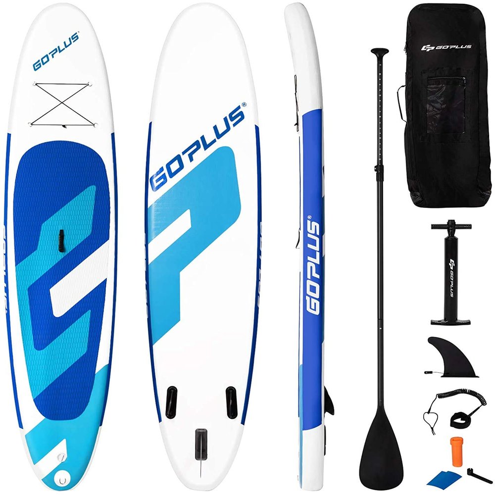 Goplus Inflatable Stand Up Paddle Board, 10FT/10.5FT/11FT SUP with Accessory Pack, Adjustable Paddle, Carry Bag, Fin, Hand Pump, Leash, Repair Kit (Sky Blue, 10 FT)