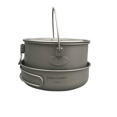 Jolmo Lander Ultralight Backpacking Camping Pot and Frying Pan Set,Titanium Pot 1300ml with Bail Handle Titanium Frying Pan D150mm