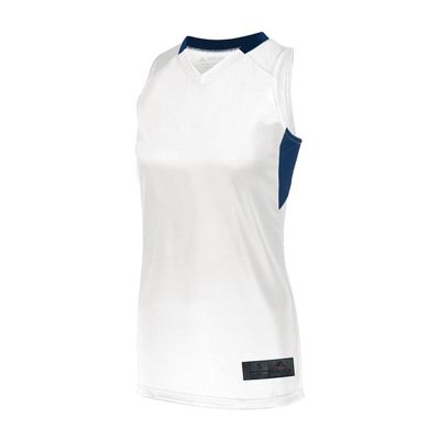 Augusta Sportswear Womens Step-Back Basketball Jersey, White/Navy, XL