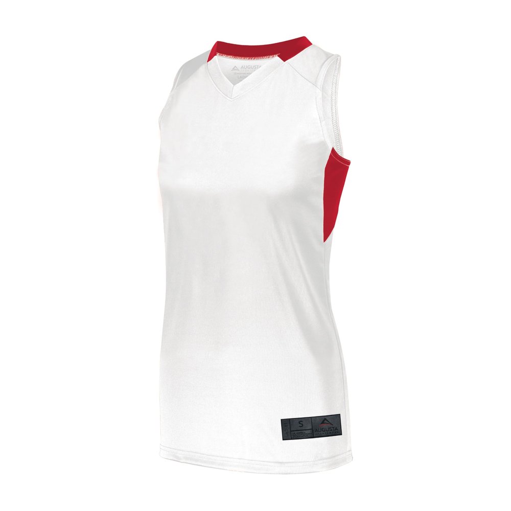 Augusta Sportswear Womens Step-Back Basketball Jersey, White/Red, L