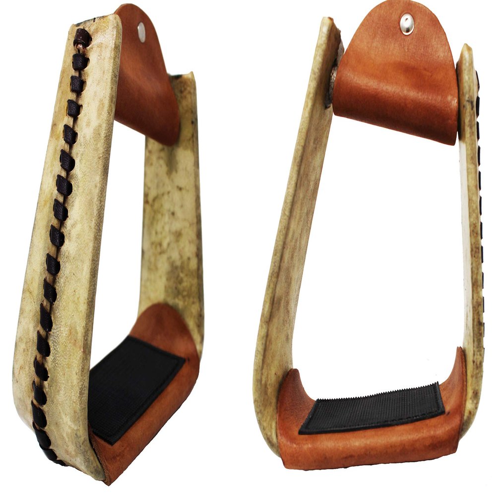 CHALLENGER 5" wide Horse Western Saddle Rawhide Leather Covered Angled Roper Stirrups 51174
