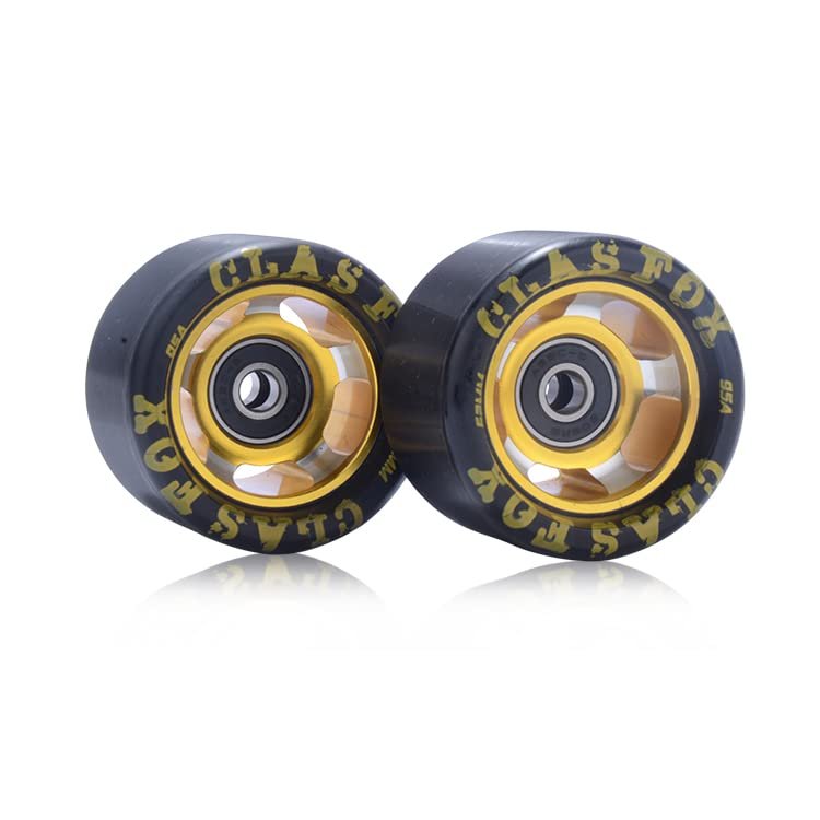 CLAS FOX 95A Speed/Derby Wheels Aluminum Roller Skate Wheels Indoor Roller Replacement wheel (Set of 8) (Black PU Gold Core)