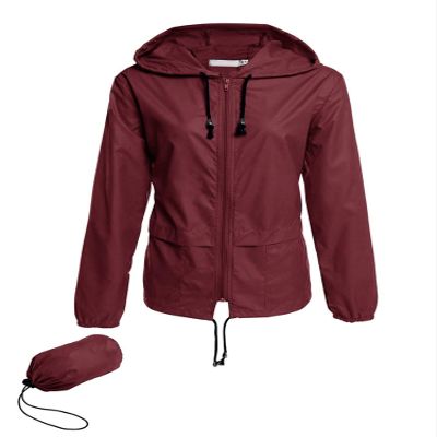 Avoogue Rain Jackets Women Lightweight Waterproof Raincoat Packable Outdoor Hooded Windbreaker Slim Fited Jackets(Wine Red S)