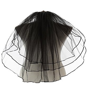 Cibelle Women's Short 3 Tiers Ribbon Edge Short Wedding Bridal Veil With Comb Black