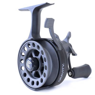 CLAM Gravity Inline Ice Fishing Reel Ultra-Light Graphite, 3.6:1 Gear Ratio, 3+1 Bearings, Left-Hand Retrieve
