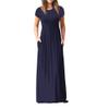 Clopon Women's Long Maxi Dresses, Short Sleeve Dress with Pockets for Ladies Solid Round Neck Party Dress (L, Navy) view 2