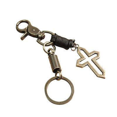 LHIABNN Creative Metal Cross Keychain Leather Clip Key Chain Handmade Retro Alloy Cross Key Chain for Men Women (The sword, Uniform code)