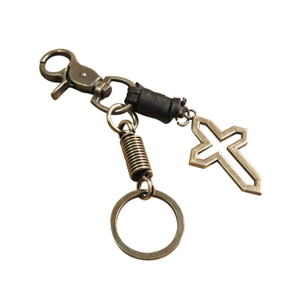 LHIABNN Creative Metal Cross Keychain Leather Clip Key Chain Handmade Retro Alloy Cross Key Chain for Men Women (The sword, Uniform code)