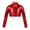 dPois Girls Long Sleeves Shiny Metallic Crop Tops T-Shirts Gymnastic Dance Jazz Hip Hop Dancewear Activewear Red 12 view 1
