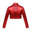 dPois Girls Long Sleeves Shiny Metallic Crop Tops T-Shirts Gymnastic Dance Jazz Hip Hop Dancewear Activewear Red 12 view 2