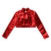 dPois Girls Long Sleeves Shiny Metallic Crop Tops T-Shirts Gymnastic Dance Jazz Hip Hop Dancewear Activewear Red 12 view 3
