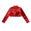 dPois Girls Long Sleeves Shiny Metallic Crop Tops T-Shirts Gymnastic Dance Jazz Hip Hop Dancewear Activewear Red 12 view 4