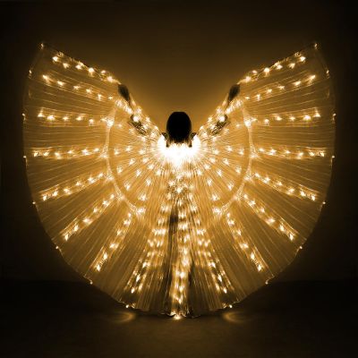 iMucci LED Lights Belly Dance Isis Wings - Bellydance Glow Angel dance Wings with Telescopic Sticks Flexible Rods for Adults and Child Yellow