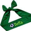 Funny Girl Designs Soccer Headband Moisture Wicking TIE BACK Personalized with Embroidered HEART and Custom Name (GREEN Tie Back) view 1