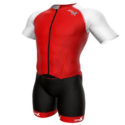 Sparx Mens Elite Aerosuit Triathlon Suit Mens Short Sleeve Tri Suit Skinsuit (Red, Medium)