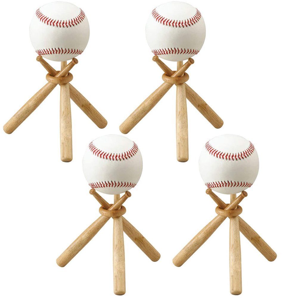 TIHOOD 4PCS Baseball Stand Baseball Stand Holder Wooden Base Ball Stand Display Holderaseball Bat (4 Packs)