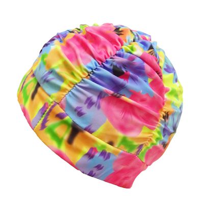 Honbay Pleated Swimming Cap Long Hair Swim Cap Bathing Cap, Non-Waterproof (Pink Blue)