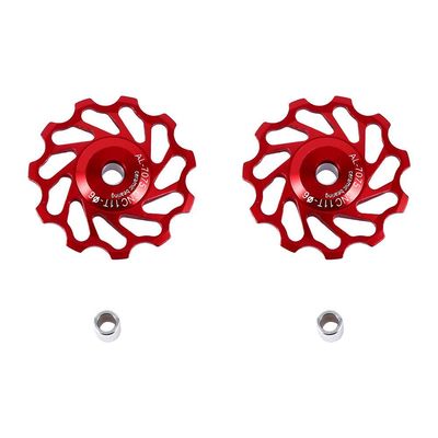 ASHATA Derailleur Pulley 11T Wheels Wheel Ceramic Pulley Aluminium Alloy Roller Accessory Support 7/8/9/10 Speed for (Red,11T)