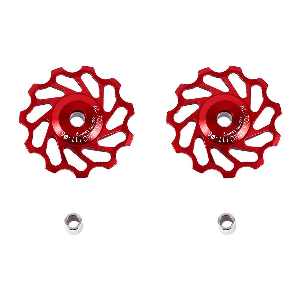 ASHATA Derailleur Pulley 11T Wheels Wheel Ceramic Pulley Aluminium Alloy Roller Accessory Support 7/8/9/10 Speed for (Red,11T)