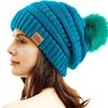 REDESS Women Winter Pom Pom Beanie Hat with Warm Fleece Lined, Teal view 1