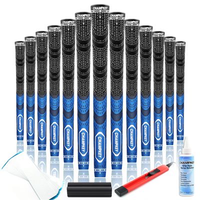 CHAMPKEY Premium Hybrid Golf Grips 13 Pack with All Repair Kits - All Weather Performance Golf Club Grips - High Traction and Control Half Corded Golf Grips for Men(Blue,Standard)