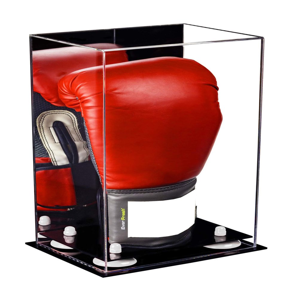 Better Display Cases Acrylic Vertical Boxing Glove Display Case with Mirror Case, White Risers and Black Base 8" x 6" x 14" (A092/V18)